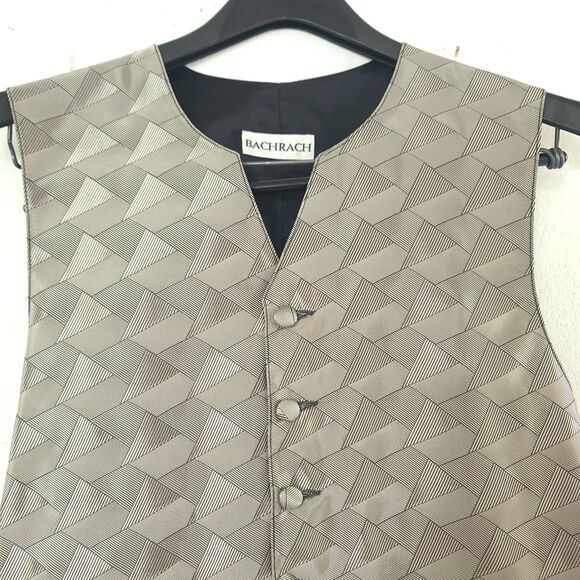 BACHRACH Geometric Pattern Shiny Silver Grey Suit Vest Size Medium 39-41 EUC!!! - Picture 3 of 9
